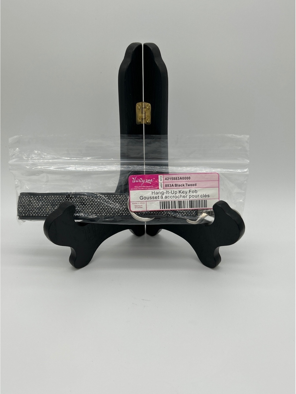 Thirty-One Hang-It-Up Key Fob Black Tweed